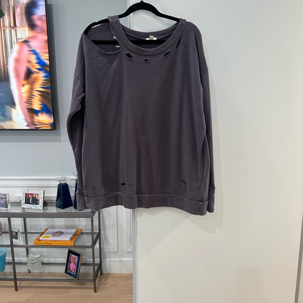 bp Greyish/light Purple Distressed Pullover Sweatshirt